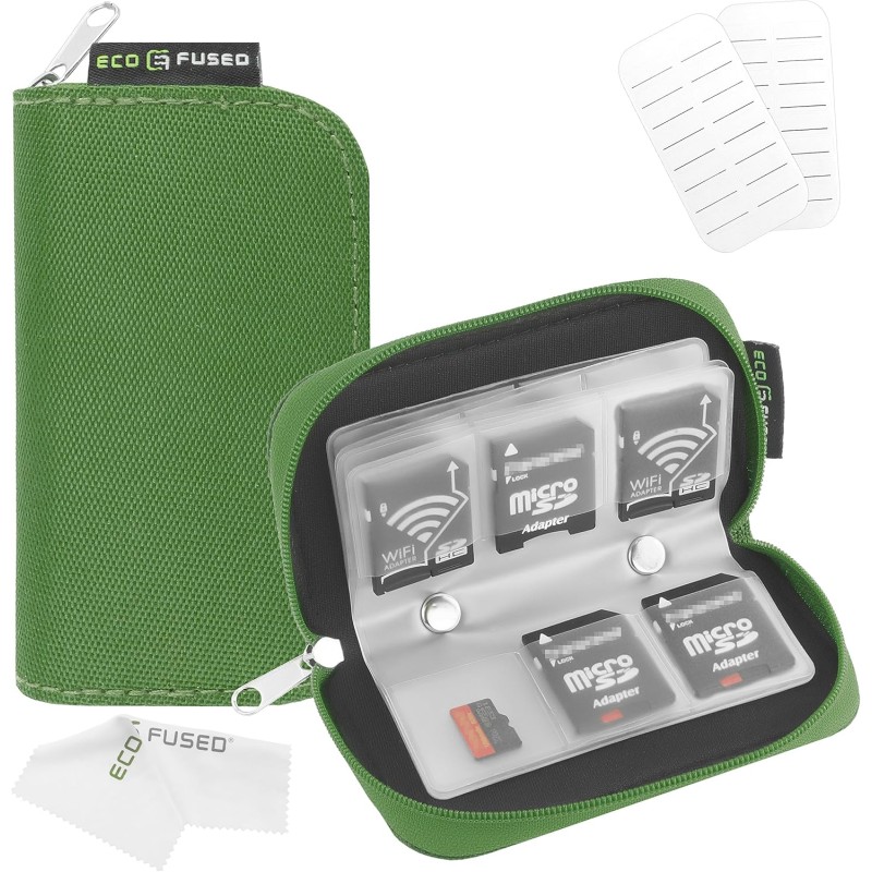 Étui pour Cartes Mémoire Eco-Fused - Convient pour jusqu'à 22x SD, SDHC, Micro SD, Mini SD et 4X CF - Porte-Cartes avec 22 Empla