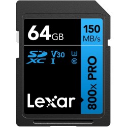 Lexar LSD0800P064G-BNNAA Carte SD 800x Pro Haute Performance 64 Go, SDXC UHS-I, Carte mémoire SD 3.0 jusqu'à 150 Mo/s en Lecture