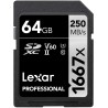 Lexar Carte SD professionnelle 1667x 64 Go, SDXC UHS-II, jusqu'à 250 Mo/s en lecture, 120 Mo/s en écriture, classe 10, U3, V60, 