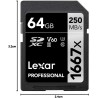 Lexar Carte SD professionnelle 1667x 64 Go, SDXC UHS-II, jusqu'à 250 Mo/s en lecture, 120 Mo/s en écriture, classe 10, U3, V60, 