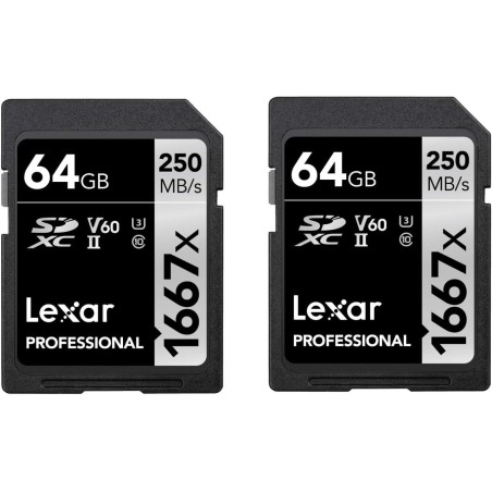 Lexar Professional 1667x Lot de 2 cartes mémoire SD SDXC UHS-II, jusqu'à 250 Mo/s en lecture, 120 Mo/s en écriture, classe 10, U