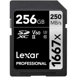 Lexar Professional 1667x Carte SD 256 Go, Carte Memoire SDXC UHS-II, Jusqu'à 250 Mo/s en lecture, Class 10, U3, V60, SD pour pho