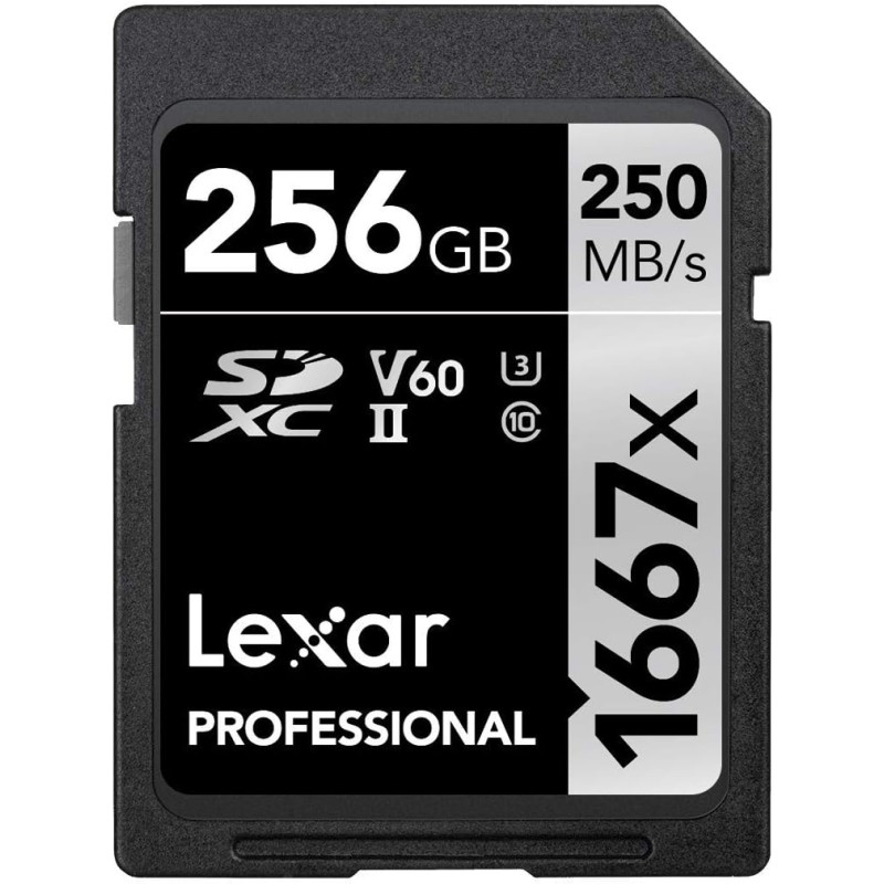Lexar Professional 1667x Carte SD 256 Go, Carte Memoire SDXC UHS-II, Jusqu'à 250 Mo/s en lecture, Class 10, U3, V60, SD pour pho
