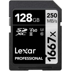 Lexar Professional 1667x Carte SD 128Go, Carte Memoire SDXC UHS-II, Jusqu'à 250 Mo/s en lecture, Class 10, U3, V60, SD pour phot
