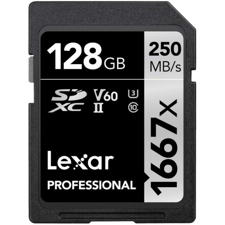 Lexar Professional 1667x Carte SD 128Go, Carte Memoire SDXC UHS-II, Jusqu'à 250 Mo/s en lecture, Class 10, U3, V60, SD pour phot