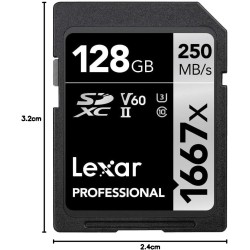 Lexar Professional 1667x Carte SD 128Go, Carte Memoire SDXC UHS-II, Jusqu'à 250 Mo/s en lecture, Class 10, U3, V60, SD pour phot