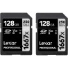 Lexar Lot de 2 cartes SD professionnelles 1667x 128 Go, SDXC UHS-II, jusqu'à 250 Mo/s en lecture, 120 Mo/s en écriture, classe 1
