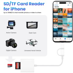 Adaptateur Lecteur Carte SD/Micro SD USB C 2 en 1 pour iPhone 16/15/14/13, MacBook, Galaxy S20/S21 - Mémoire Externes