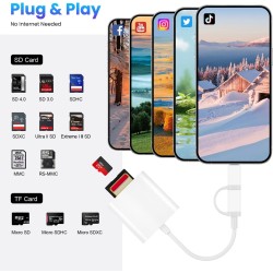 Adaptateur Lecteur Carte SD/Micro SD USB C 2 en 1 pour iPhone 16/15/14/13, MacBook, Galaxy S20/S21 - Mémoire Externes