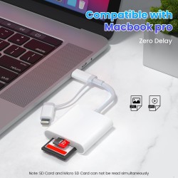 Adaptateur Lecteur Carte SD/Micro SD USB C 2 en 1 pour iPhone 16/15/14/13, MacBook, Galaxy S20/S21 - Mémoire Externes