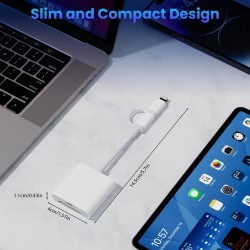 Adaptateur Lecteur Carte SD/Micro SD USB C 2 en 1 pour iPhone 16/15/14/13, MacBook, Galaxy S20/S21 - Mémoire Externes
