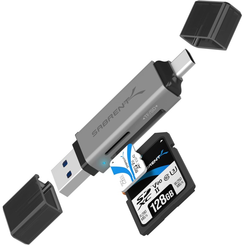 SABRENT Lecteur Carte SD USB C avec 5 Gbps Transfert Rapide, (2 en 1) Lecteur Micro SD Accès Simultané à 2 Cartes Mémoire SD/Mic