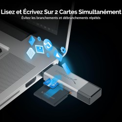 SABRENT Lecteur Carte SD USB C avec 5 Gbps Transfert Rapide, (2 en 1) Lecteur Micro SD Accès Simultané à 2 Cartes Mémoire SD/Mic