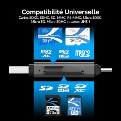SABRENT Lecteur Carte SD USB C avec 5 Gbps Transfert Rapide, (2 en 1) Lecteur Micro SD Accès Simultané à 2 Cartes Mémoire SD/Mic