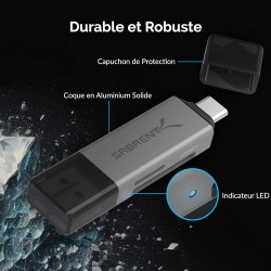 SABRENT Lecteur Carte SD USB C avec 5 Gbps Transfert Rapide, (2 en 1) Lecteur Micro SD Accès Simultané à 2 Cartes Mémoire SD/Mic