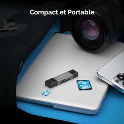 SABRENT Lecteur Carte SD USB C avec 5 Gbps Transfert Rapide, (2 en 1) Lecteur Micro SD Accès Simultané à 2 Cartes Mémoire SD/Mic