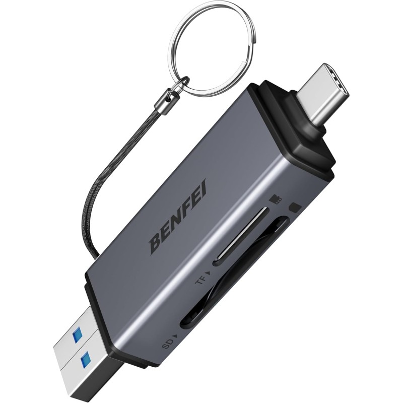 BENFEI Lecteur de Cartes SD, Adaptateur USB C vers Carte mémoire Micro SD à Double Fente Compatible avec iPhone 15 Pro/Max, MacB