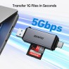 BENFEI Lecteur de Cartes SD, Adaptateur USB C vers Carte mémoire Micro SD à Double Fente Compatible avec iPhone 15 Pro/Max, MacB