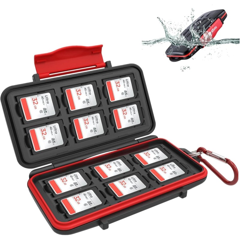 Kiorafoto Étui pour Cartes Mémoire, 12 Emplacements Résistant à l'eau et aux Chocs pour SD SDHC SDXC Professionnel Porte Carte S