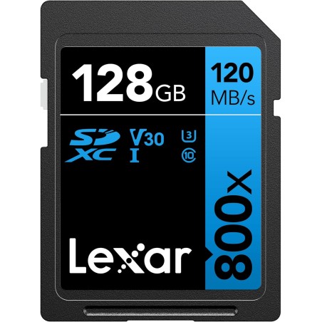 Lexar High-Performance 800x Carte SD 128Go, Carte Memoire SDXC UHS-I, Jusqu'à 120 Mo/s en Lecture, 45 Mo/s en écriture (LSD08001