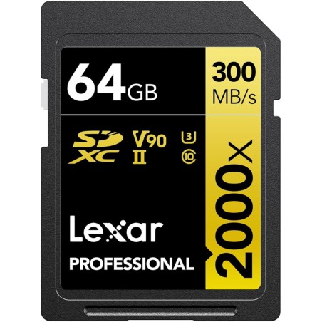 Lexar Professional 2000x Carte SD 64 Go, Carte mémoire SDXC UHS-II sans Lecteur, Jusqu'à 300 Mo/s en Lecture, pour DSLR, caméras