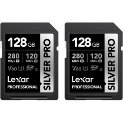 Lexar argent pro carte sd 2x128go, carte mémoire sd uhs-ii, v60, u3, c10, jusqu'à 280mo/s en lecture/120mo/s en écriture, carte 