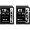 Lexar argent pro carte sd 2x128go, carte mémoire sd uhs-ii, v60, u3, c10, jusqu'à 280mo/s en lecture/120mo/s en écriture, carte 