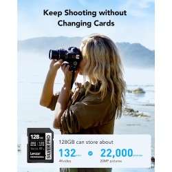 Lexar argent pro carte sd 2x128go, carte mémoire sd uhs-ii, v60, u3, c10, jusqu'à 280mo/s en lecture/120mo/s en écriture, carte 