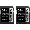 Lexar argent pro carte sd 2x64go, carte mémoire sd uhs-ii, v60, u3, c10, jusqu'à 280mo/s en lecture, 130mo/s en écriture, carte 