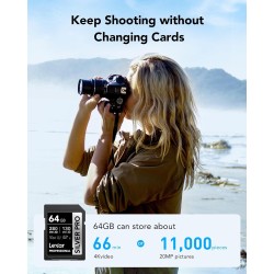 Lexar argent pro carte sd 2x64go, carte mémoire sd uhs-ii, v60, u3, c10, jusqu'à 280mo/s en lecture, 130mo/s en écriture, carte 