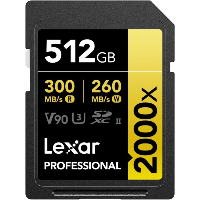 Lexar Professional 2000x Carte SD 512 Go, Carte mémoire SDXC UHS-II sans Lecteur, Jusqu'à 300 Mo/s en Lecture, pour DSLR, caméra