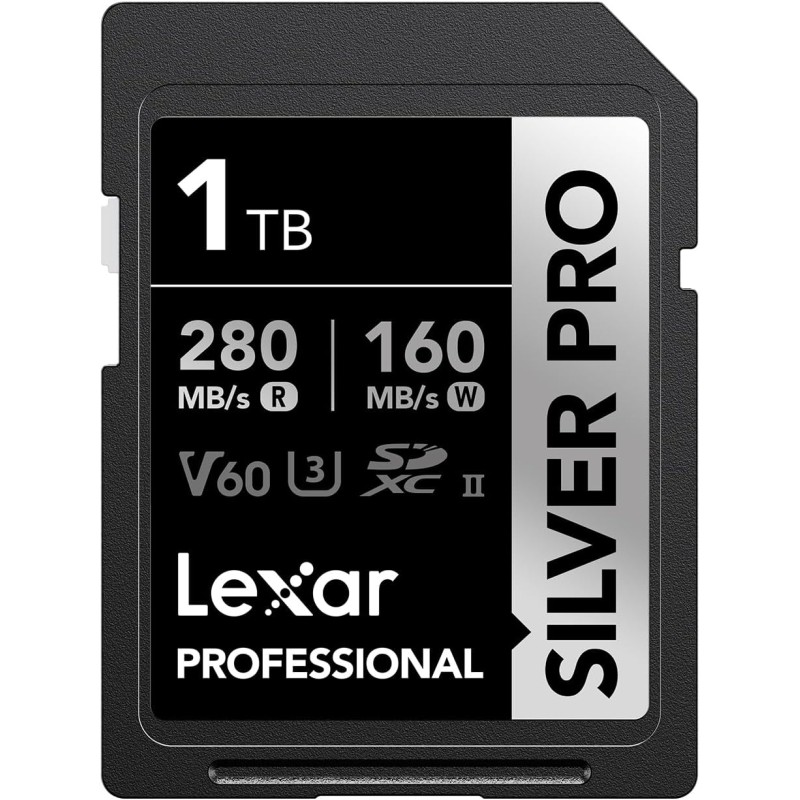 Lexar argent pro carte sd 1to, carte mémoire sd uhs-ii, v60, u3, c10, jusqu'à 280mo/s en lecture, 160mo/s en écriture, carte sdx