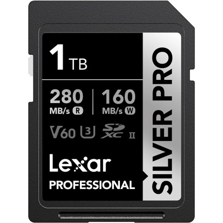 Lexar argent pro carte sd 1to, carte mémoire sd uhs-ii, v60, u3, c10, jusqu'à 280mo/s en lecture, 160mo/s en écriture, carte sdx