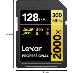 Lexar Professional 2000x Carte SD 128Go, Carte mémoire SDXC UHS-II sans Lecteur, Jusqu'à 300 Mo/s en Lecture, pour DSLR, caméras