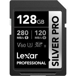Lexar argent pro carte sd 128go, carte mémoire sd uhs-ii, v60, u3, c10, jusqu'à 280mo/s en lecture, 120mo/s en écriture, carte s