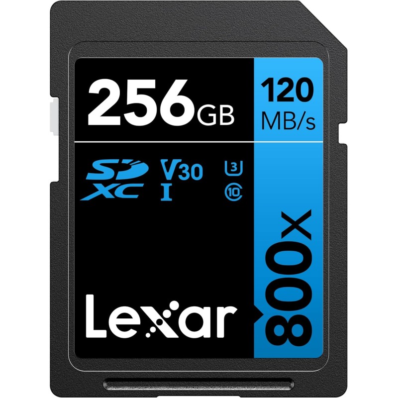 Lexar High-Performance 800x Carte SD 256 Go, Carte Memoire SDXC UHS-I, Jusqu'à 120 Mo/s en lecture, 45 Mo/s en écriture (LSD0800