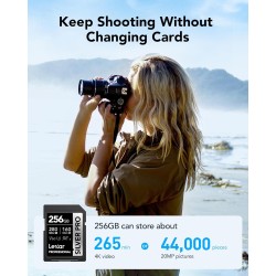 Lexar argent pro carte sd 256go, carte mémoire sd uhs-ii, v60, u3, c10, jusqu'à 280mo/s en lecture, 160mo/s en écriture, carte s