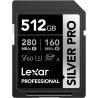 Lexar argent pro carte sd 512go, carte mémoire sd uhs-ii, v60, u3, c10, jusqu'à 280mo/s en lecture, 160mo/s en écriture, carte s