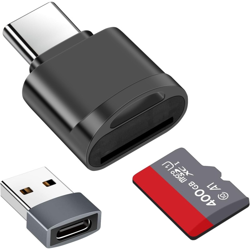 Lecteur de Carte TF, Lecteur de Carte Micro SD, Adaptateur de Lecteur de Carte Mémoire TF Type C avec Adaptateur USB C vers USB 