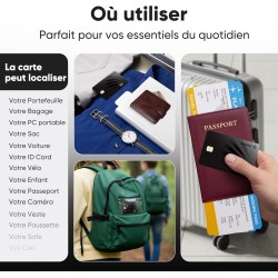Carte tracker gps ultra-fine compatible avec apple find my (ios uniquement) | format carte bancaire 1,6 mm | étanche ip68 | loca