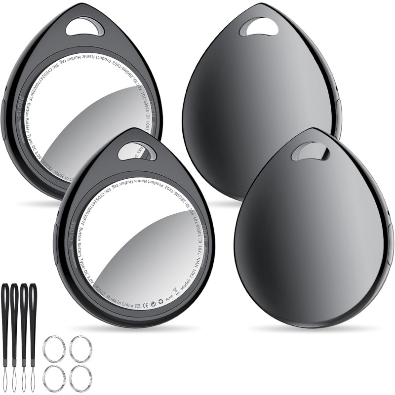 Air tags lot de 4 noir 2026, traceur bleutooth anti-perte avec batterie remplaçable, compatible avec l’app localiser (ios), bali