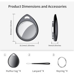 Air tags lot de 4 noir 2026, traceur bleutooth anti-perte avec batterie remplaçable, compatible avec l’app localiser (ios), bali