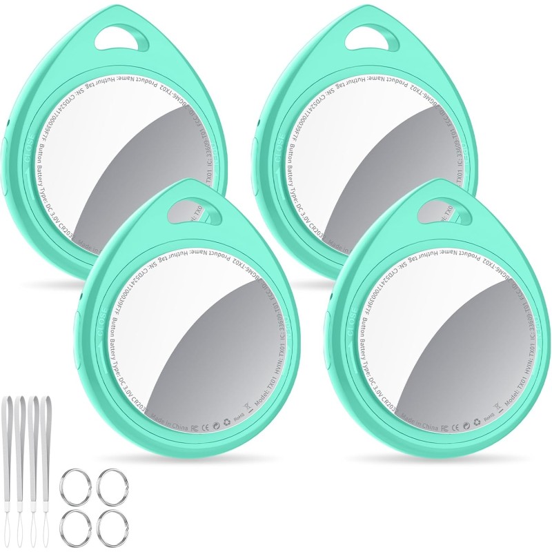 Air tags lot de 4 cyan menthe, traceur bleutooth anti-perte avec batterie remplaçable, compatible avec l’app localiser (ios), ba