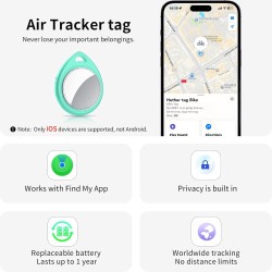 Air tags lot de 4 cyan menthe, traceur bleutooth anti-perte avec batterie remplaçable, compatible avec l’app localiser (ios), ba