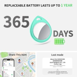 Air tags lot de 4 cyan menthe, traceur bleutooth anti-perte avec batterie remplaçable, compatible avec l’app localiser (ios), ba