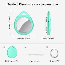Air tags lot de 4 cyan menthe, traceur bleutooth anti-perte avec batterie remplaçable, compatible avec l’app localiser (ios), ba