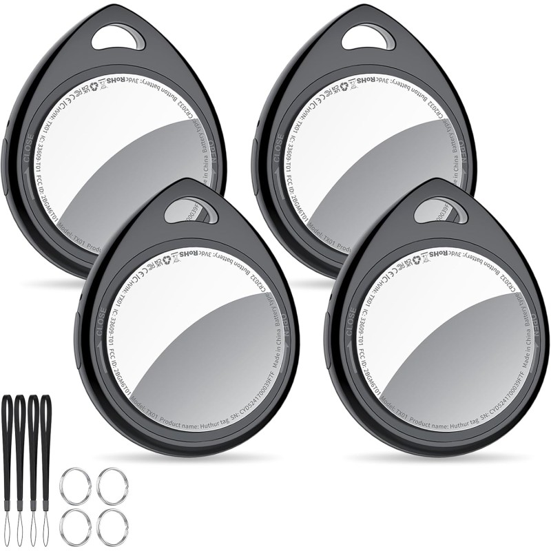 Air tags, traceur d’objets bleutooth avec pile remplaçable, 4 pack noir, compatible avec l’application localiser d’apple (ios un