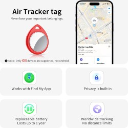 Traceur tags 6p rouge, localisateur bleutooth d'objets compatible avec l'application localiser d'apple (uniquement ios), localis