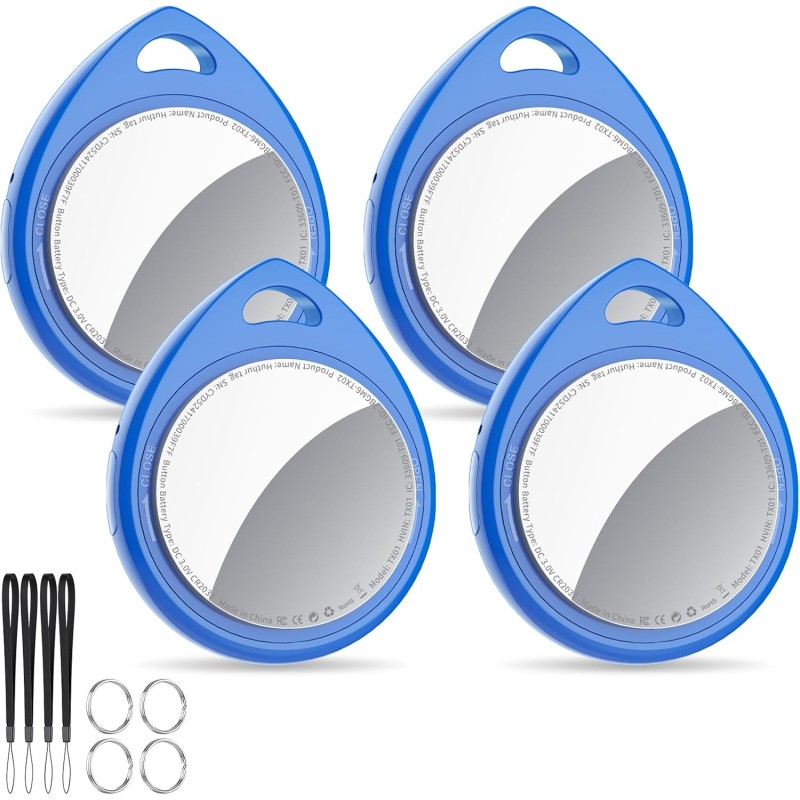 Air tags lot de 4 bleu, traceur bleutooth anti-perte avec batterie remplaçable, compatible avec l’app localiser (ios), balise in