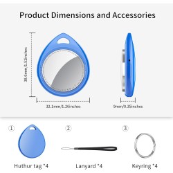 Air tags lot de 4 bleu, traceur bleutooth anti-perte avec batterie remplaçable, compatible avec l’app localiser (ios), balise in